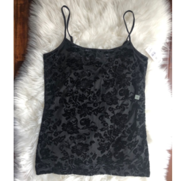 LOFT Tops - NWT, black Textured floral scoop neck cami